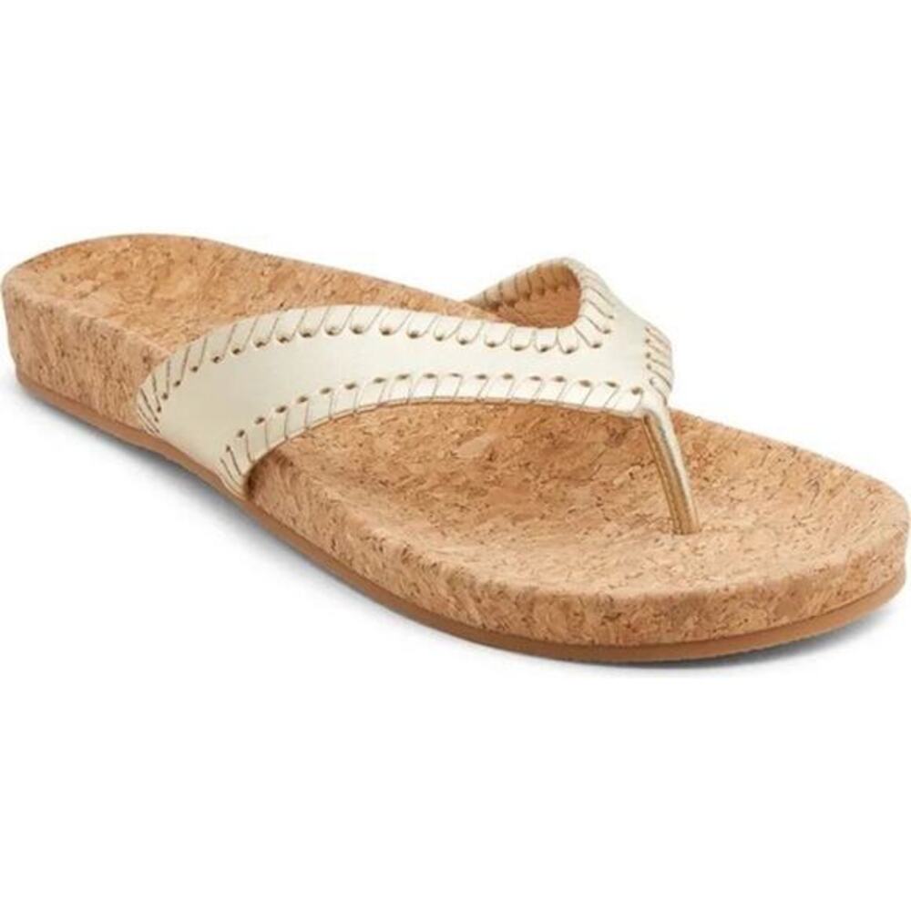 JACK ROGERS Thelma Comfort Flip Flop white whipstitching leather upper size 11